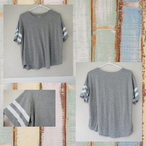 GREY TOP WITH STRIPES ON SLEEVE